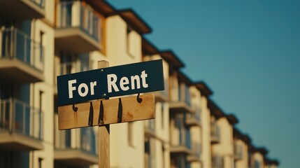 Obraz premium For rent sign displayed on a residential building, symbolizing opportunities for new beginnings and the dynamic nature of urban living.