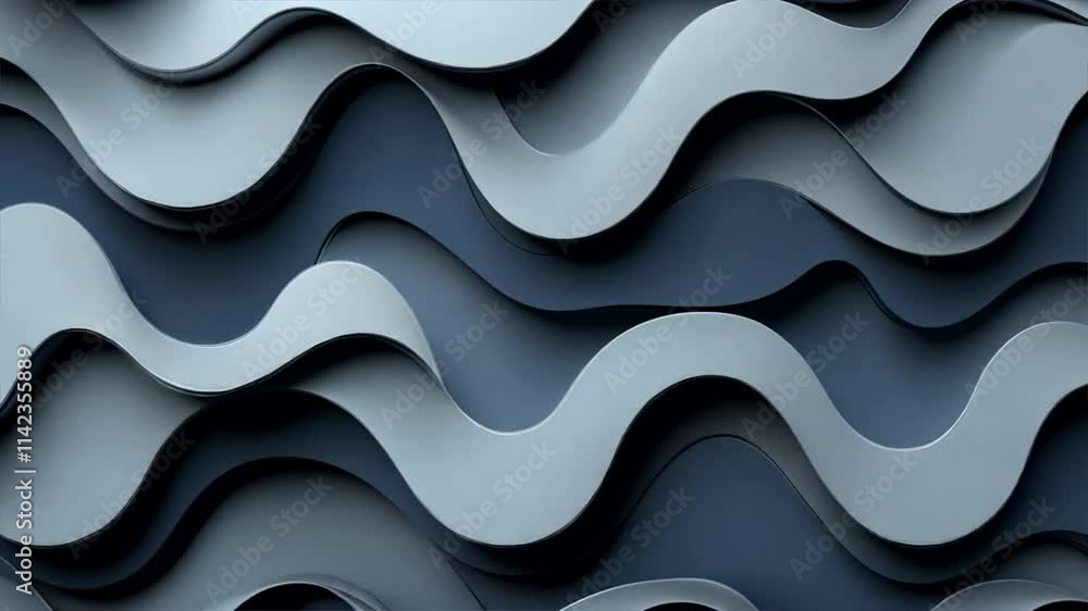 Poster sleek abstract waves in blue and gray create modern design with fluid textures and dynamic patterns,