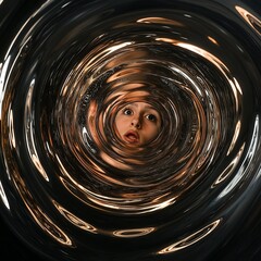 Swirling Depths: A young woman's face emerges from a mesmerizing vortex of swirling water, her eyes wide with a mix of wonder and fear. The abstract composition evokes a sense of mystery, depth.