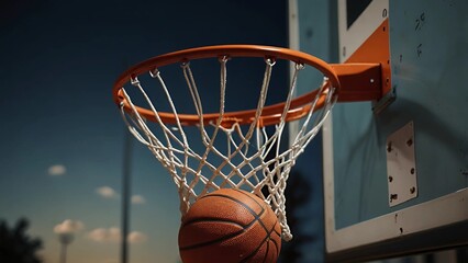 Fototapeta premium Basketball close up a e ball in hoop