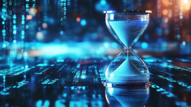 Digital Hourglass on a Futuristic Background