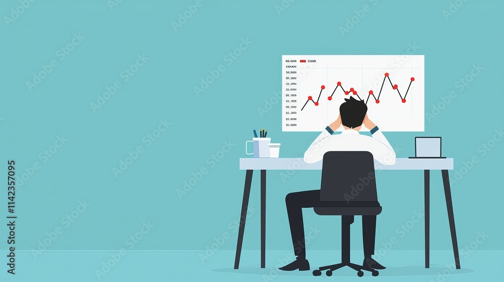 Poster a person analyzing data on a screen while sitting at a desk.