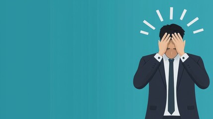 A man in a suit holds his head in distress, conveying stress or overwhelm.