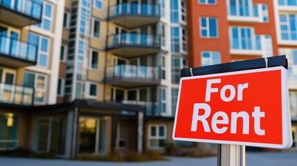 Obraz premium For rent sign displayed on a residential building, symbolizing opportunities for new beginnings and the dynamic nature of urban living.