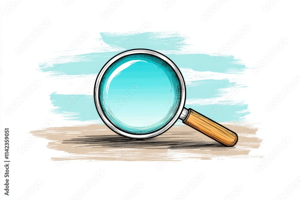 Poster A minimalist illustration of a single magnifying glass focusing on a specific point, drawn in clean lines and soft monochromatic tones