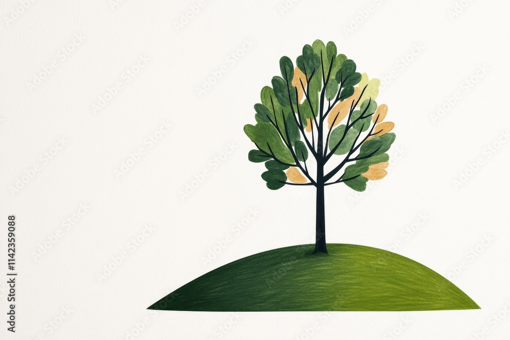Poster a minimalist illustration of a single tree silhouette surrounded by clean geometric lines representi