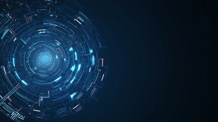 Obraz premium Abstract digital design featuring circular patterns and glowing blue elements.