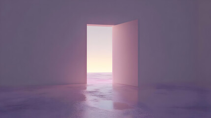 3D Render Purple Doorway to Sunset Minimalist Illustration