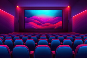 Empty Movie Theater Seats Facing Vibrant Screen