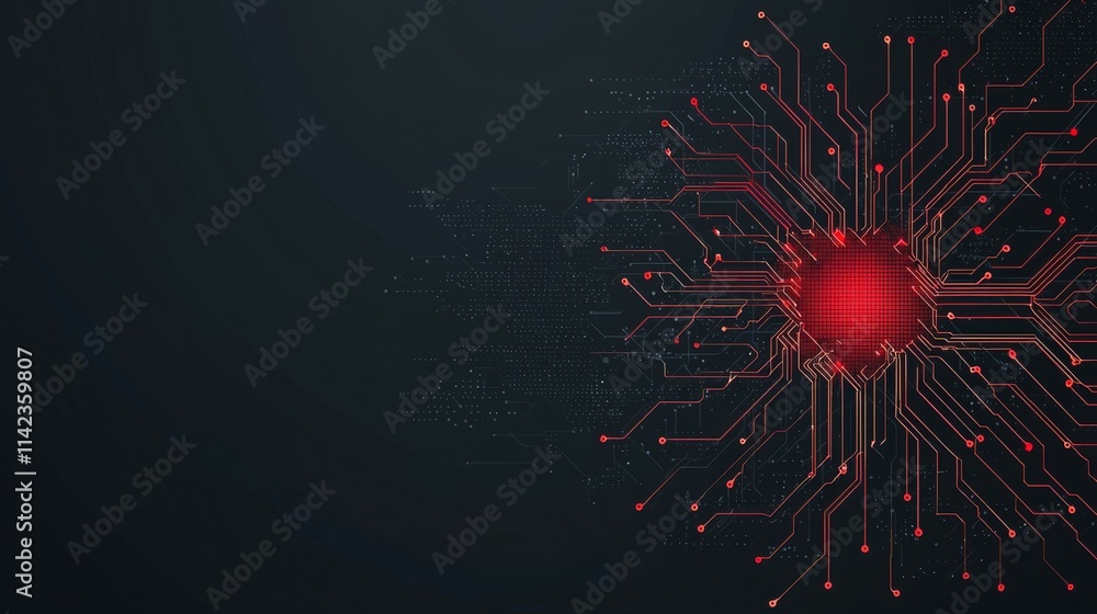 Poster abstract digital circuit design featuring a central glowing element.