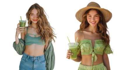 Attractive woman with glass of juice in hand