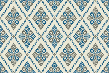 Seamless ethnic ikat pattern featuring tribal and folk embroidery combined with Mexican Aztec geometrics. Perfect for graphic art, rug design, wallpaper, wrapping and clothing.