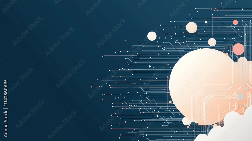 Aufkleber abstract design featuring digital elements and a large circle against a dark background.
