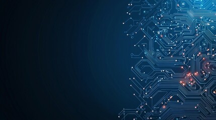 Abstract digital circuit design with glowing elements on a dark background.