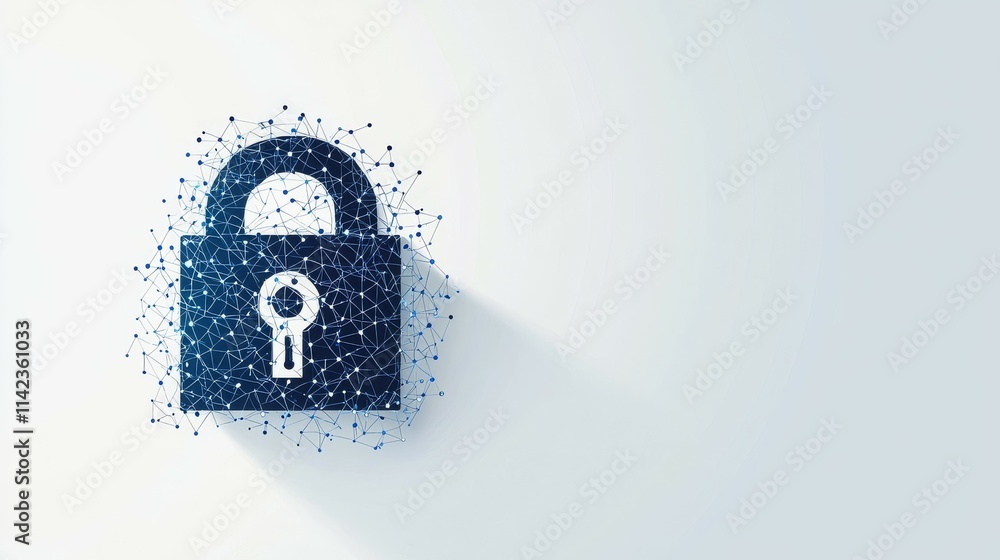 Aufkleber a digital lock symbolizing security, composed of a network of connected points.