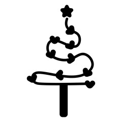 Vector illustration of a unique Christmas tree shaped like a heart, adorned with festive ornaments and topped with a shining star. The design combines love and holiday spirit, making it perfect for Ch