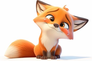 Obraz premium fox sad crying,3d cartoon,cute, isolated on white background