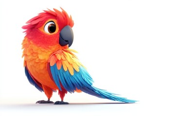 Obraz premium colorful cartoon parrot with bright plumage on a white background