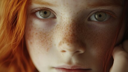 Fototapeta premium Close up of a young girl with red hair and freckles