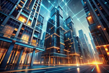 Abstract Futuristic City Data Building: 3D Rendered Urban Exploration Photography