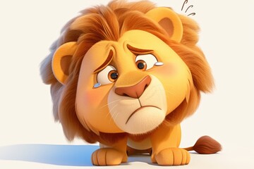 3d cartoon lion sad crying cute, isolated on white background
