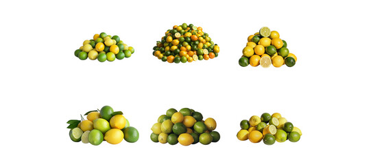 Pile of lemons and limes isolated on white background. Realistic illustration.
