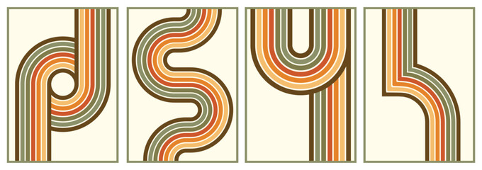 retro vintage 70s style stripes background poster lines. shapes vector design graphic 1970s retro background. abstract stylish 70s era line frame illustration
