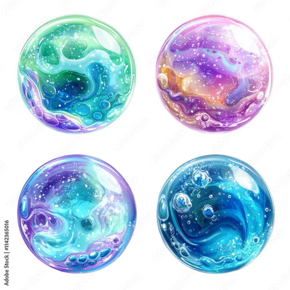 Poster set of bubbles isolated transparent background