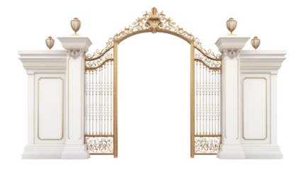 Heavenly entrance with pearly gates, isolated on transparent background