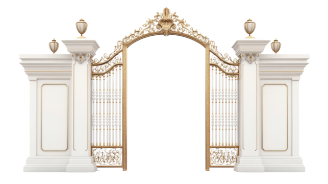 Heavenly entrance with pearly gates, isolated on transparent background
