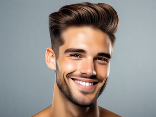 Upper body portrait of an American man with a big back and a toothy grin