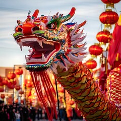 Vibrant Chinese Dragon at a Festive Parade