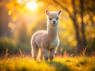 Fototapeta premium Adorable Baby Alpaca Bokeh Photography: Cute Fluffy Animal Images