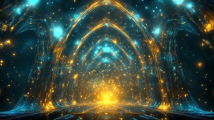 Illuminated fantasy realm digital artwork abstract cosmic vibrant colors mystical environment