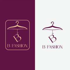 Letter B fashion logo, Hanging letter B vector Icon, boutique logo design. Initial capital B letter hanger icon
