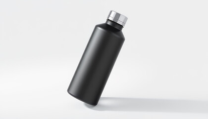 A stylish, matte black water bottle mockup, isolated on a plain white background.