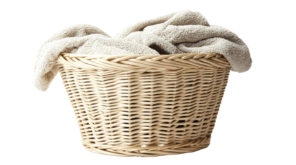 Laundry basket with dirty laundry, isolated on transparent background