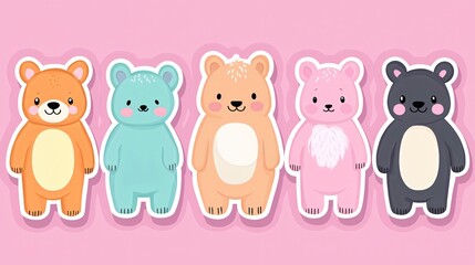 Naklejka premium Cute cartoon bear collection on pink background digital illustrations