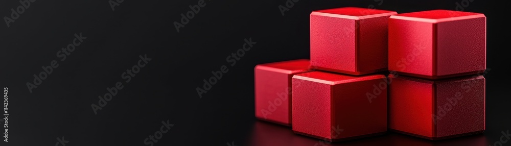 Poster a set of shiny red cubes arranged against a dark background, creating a striking visual contrast.