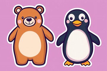 Obraz premium Playful bear and penguin characters cartoon design fun environment