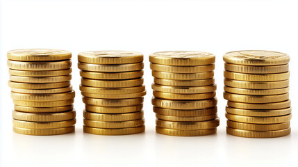 Neatly stacked golden coins in four rows, representing prosperity, wealth, and success 