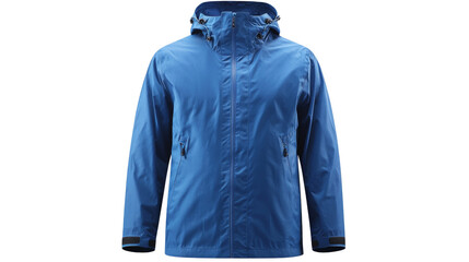 Mens blue rain jacket, isolated on transparent background