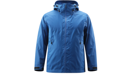 Mens blue rain jacket, isolated on transparent background