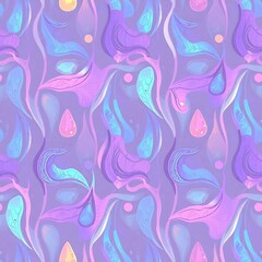 Fototapeta premium Pastel Dreamscape: Seamless Pattern of iridescent swirls and droplets in soothing lilac, pink, and blue hues. Perfect for dreamy backgrounds, textiles, and whimsical designs.