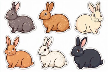 Fototapeta premium Cute cartoon rabbits collection animal illustrations colorful designs