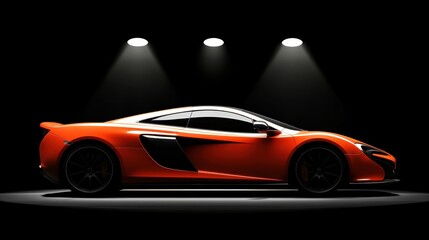 Sleek Orange Sports Car in Dramatic Lighting on Black Background
