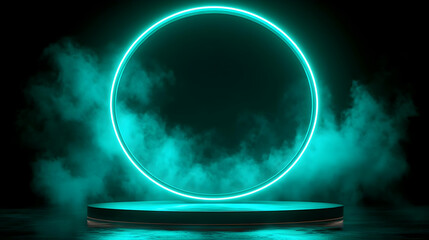 Teal Neon Circle Abstract 3D Background