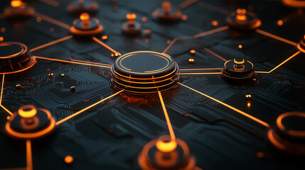 Digital Representation of Global Business Network with Interconnected Lines and Glowing Data Hubs.