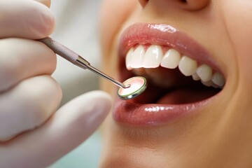 Obraz premium A bright, natural smile highlighting teeth whitening results under studio lighting. Before after.