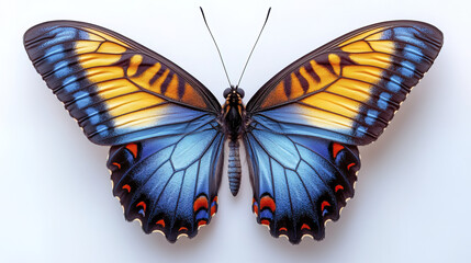Fototapeta premium Colorful butterfly with striking blue and orange wings, showcasing beauty